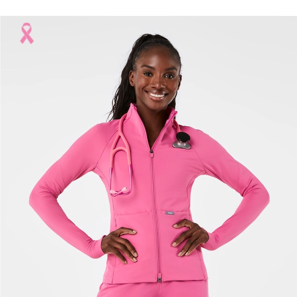 Figs contour knit scrub jacket xs f’ing pink